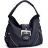 Classic Fashion Zippered Pockets Bag Hobo Purse Satchel Black Faux Leather
