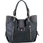 Soft Large Fashion Tote Purse Bag With Woven Accent - Black