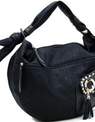 Oversized Hobo Knotted Strap Rhinestone Studded Accents Black